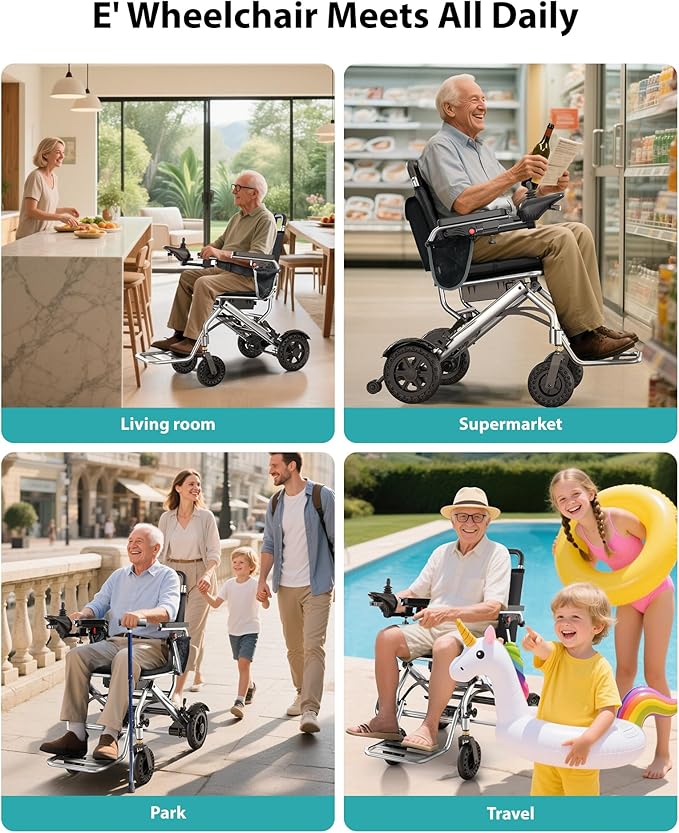 Goldseason 330lb Bearing Portable Electric Wheelchair for Adults & Seniors ??33lbs Lightweight Electric Wheelchair, Side Pockets for Essentials, Airline Approved for Travel, Silver-Gray