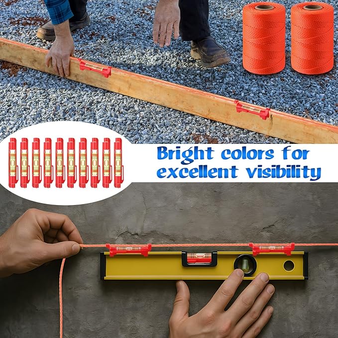 2 Pack #18 500 ft Mason Line String & 10 Pack Built-in Levels, String Level Line Kit for DIY, Gardening Work, Construction Twine Outdoor Projects Layout Brick Working