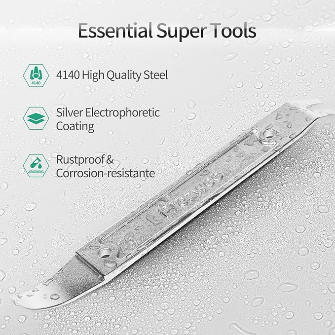 4140 Steel Durable Pay Bar,Multi-Function Trim Removal Tool for Compact Panel,Auto Trim Interior,Sheet Metal,Fasteners,Also for Bumper Retainer Clips-1PCS Silvery