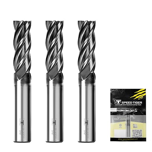 SPEED TIGER EISE 3/16" Carbide Square End Mill - 4 Flutes Milling Bits Set for Alloy Steels, Hardened Steels, Aluminum, Copper, Cast Iron, HRC 50 Deg AlTiN Coating, CNC Router Bits (3pcs)
