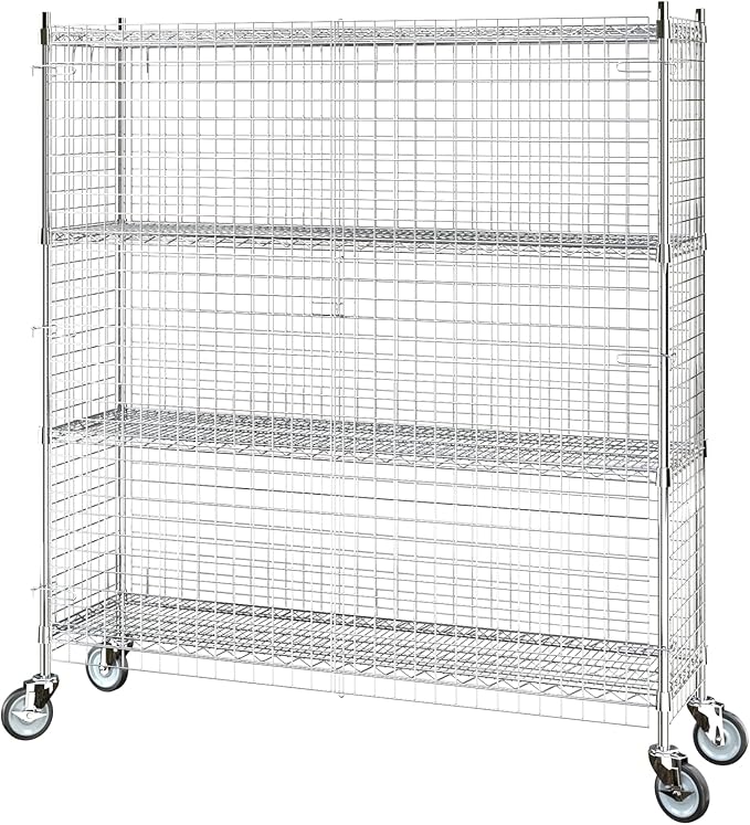 Commercial Grade NSF Listed Metal Wire Mesh Storage Chrome Mobile Security Cage Kit, 18" x 60" x 70", Perfect for Warehouse, Grocery Store, Restaurant, Dishroom