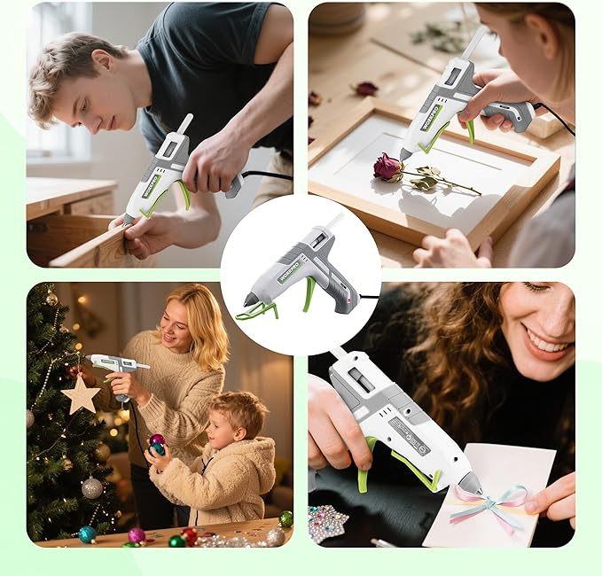 WORKPRO Hot Glue Gun Full Size - 60/100W Dual Temp Glue Gun and Sticks Set with 10 PCS Glue Sticks (7/16") - 90S Fast Preheating Hot Glue Gun Kit for Construction, Crafting, DIY and Repairs - White