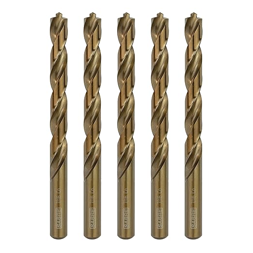 7/16 Inch Cobalt Drill Bit Set 5pcs Heavy-Duty Metal Drill Bits for Steel, Hard Metal, Cast Iron (7/16" x 5-1/2")
