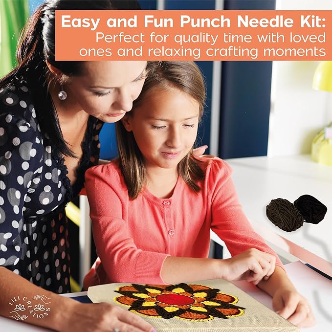 Complete Punch Needle Kit for Beginners & Adults ??DIY Embroidery Punch Stitching Kit with Yarn, Canvas, and Tools ??Perfect for Relaxation, Home D챕cor, Art, & Holiday Crafts