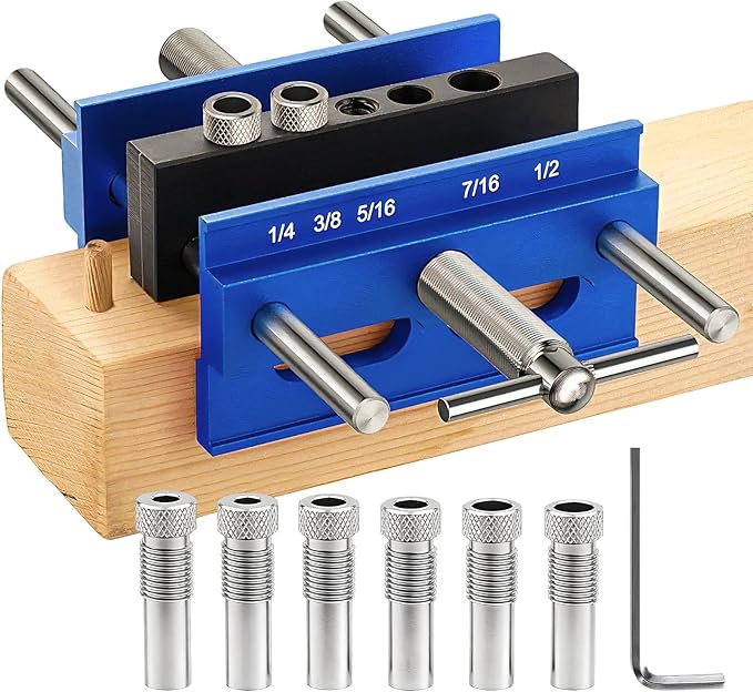 Self Centering Doweling Jig Kit, Drill Jig For Straight Holes Biscuit Joiner Set With 6 Drill Guide Bushings, Adjustable Width Drilling Guide Power Tool Accessory Jigs (XL)