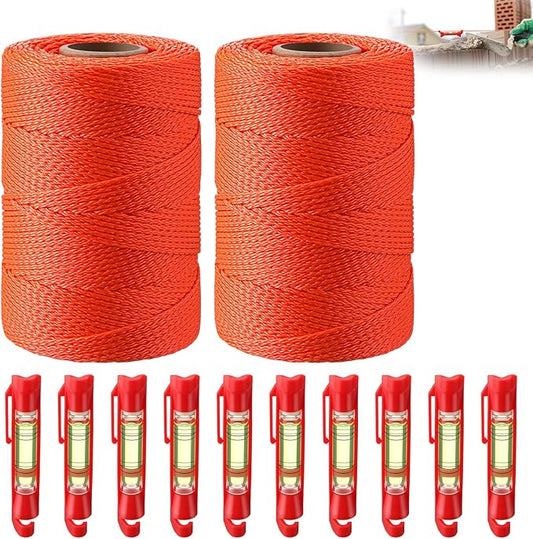2 Pack #18 500 ft Mason Line String & 10 Pack Built-in Levels, String Level Line Kit for DIY, Gardening Work, Construction Twine Outdoor Projects Layout Brick Working
