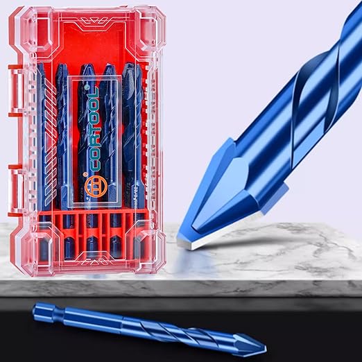 Masonry Drill Bits Set, Drill bits for Tile, Brick, Plastic, Cement, Wood, Glass & Soft Metal, 10Pcs Crooked Head Eccentric Drill Bit Set, Size 5/32",3/16",1/4" x5,5/16",3/8",1/2", Concrete Drill Bit