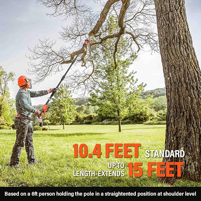 8 Inch Cordless Pole Saws, 20V Electric Pole Saw for Tree Trimming with 2 x 3.0Ah Battery & Charger, 16ft/s Cutting Speed Auto Oiling Multi-Angle Pole Chainsaw,15-Feet Maximum Adjustable Reach