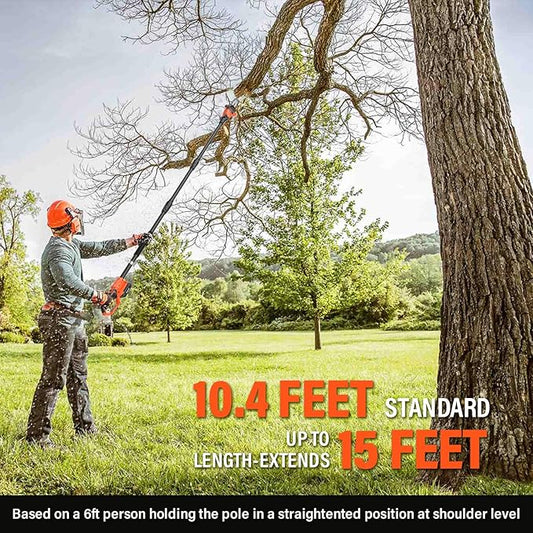 8 Inch Cordless Pole Saws, 20V Electric Pole Saw for Tree Trimming with 2 x 3.0Ah Battery & Charger, 16ft/s Cutting Speed Auto Oiling Multi-Angle Pole Chainsaw,15-Feet Maximum Adjustable Reach