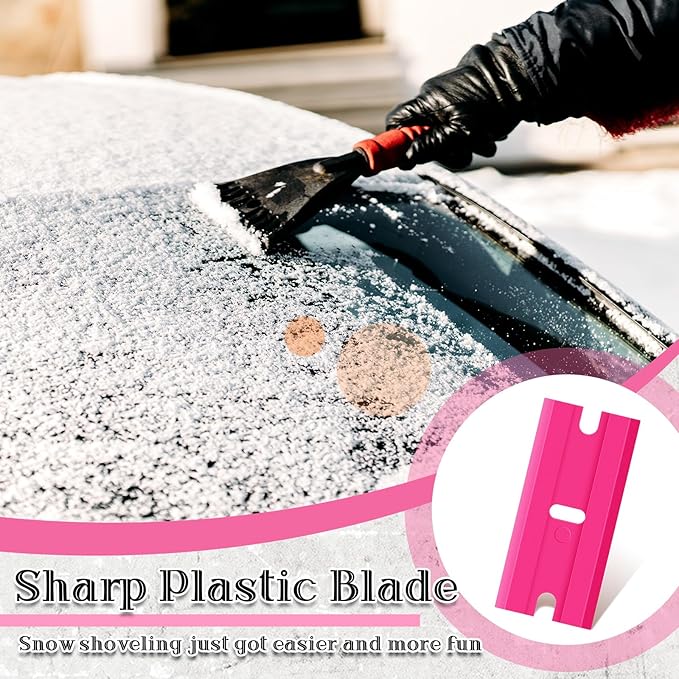 Honoson 300 Pieces Plastic Razor Blade Scraper Blades Plastic Scraper Tools Double Edge Razor Blades with a Tip Slot Edge Blades for Removing Decals, Stickers, Cleaning Window Glass (Pink)