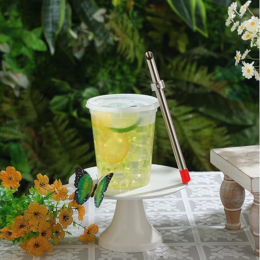 Lasnten 1 Pack Straw Puncher for Plastic Lids Lemonade Cups, Stainless Steel Straw Hole Puncher Punching Tools for Cafe Drinks Deli Container Fresh Squeezed Lemonade Stand Supplies (8.7 Inch,Red)