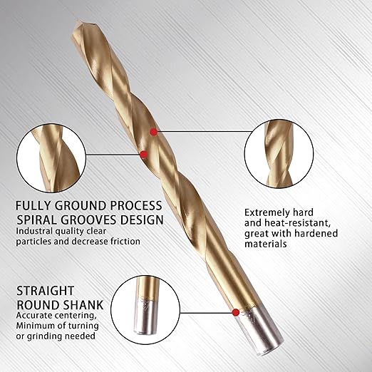 230 Pcs Drill Bit Set, 135째 Tip Titanium Coated High Speed Steel, Twist Drill Bit Kit for Iron, Aluminum Alloy, Copper, Wood, Plastic, with Hard Storage Indexed Box 3/64''-1/2''