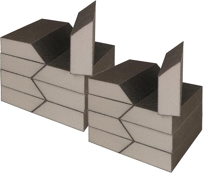 180 Grit Angled Sanding Blocks, Jamiikury Fine Sponge Sand Block Washable and Reusable, Wet & Dry Sandpaper Block for Wood Metal Drywall and Furniture Paint - Pack of 16