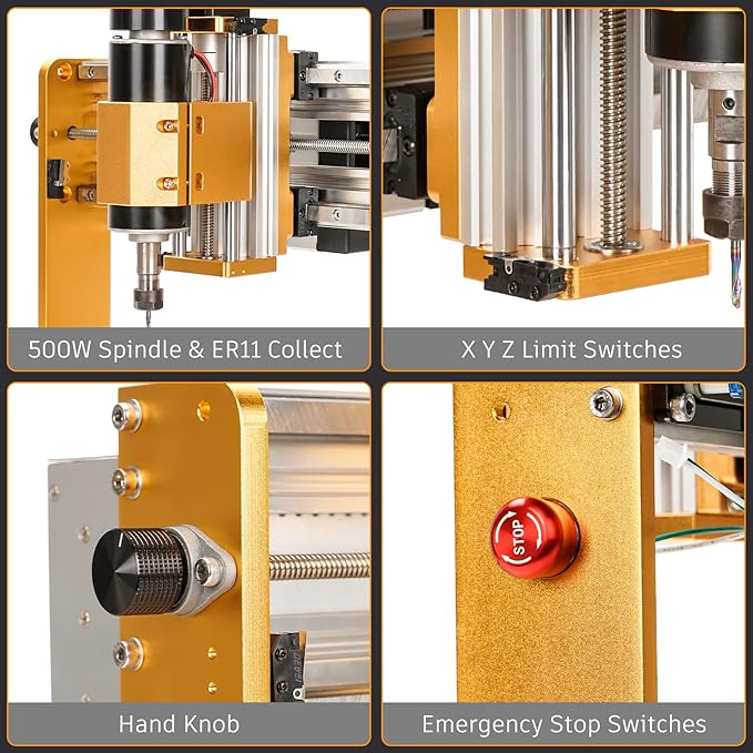 Lunyee 3018 Pro Ultra CNC Machine 500W All-Metal CNC Router Machine, Upgraded 3 Axis Engraver Machine Limit Switches & Emergency-Stop with GRBL Offline Control for Metal, Wood, Acrylic, PCB MDF