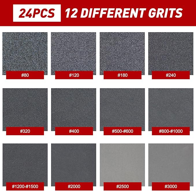 24 Pcs Sanding Sponge 80 Grit, Washable & Reusable Sanding Blocks for Wood, Metal, Drywall, Glazing, Wet Dry Sandpaper for Smooth Finishing