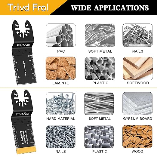 100PCS Oscillating Saw Blades, Professional Universal Titanium Multitool Blades for Wood Plastics Metal, Quick Release Multi Tool Blades Kits Fit Dewalt Ryobi Milwaukee Rockwell Fein
