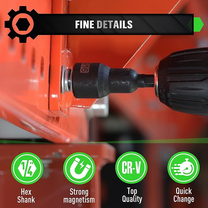 Magnetic Nut Driver Set, 20-Piece Metric & SAE 1/4" Hex Shank, Drill Socket Set, Impact Driver Bit Sets, Magnetic Bit Holder with Aluminum Alloy Snap Clip, 65mm Long Hex Bits, Quick Change Tool