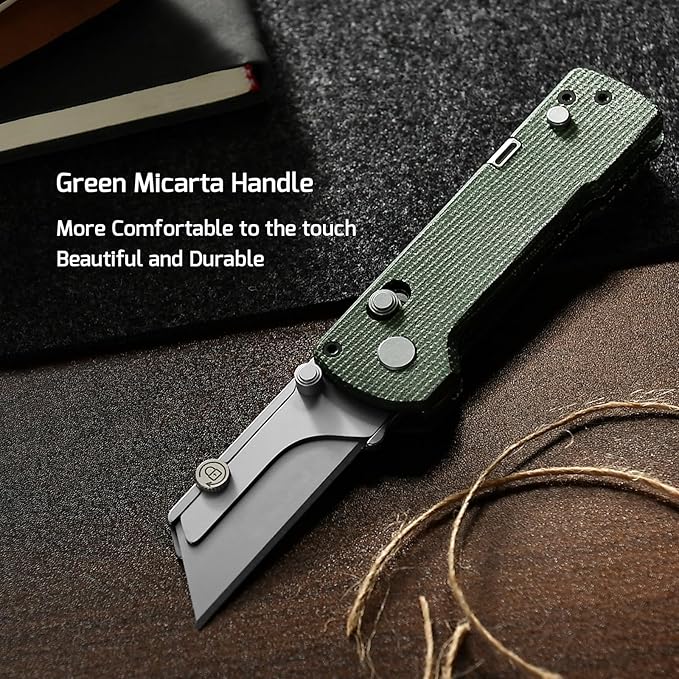 OKNIFE U1 Pro Multitool Folding Utility Knife with Folding Screwdriver, Quick Change Blade, Rail Lock & Pocket Clip for Men Women (Green Micarta)