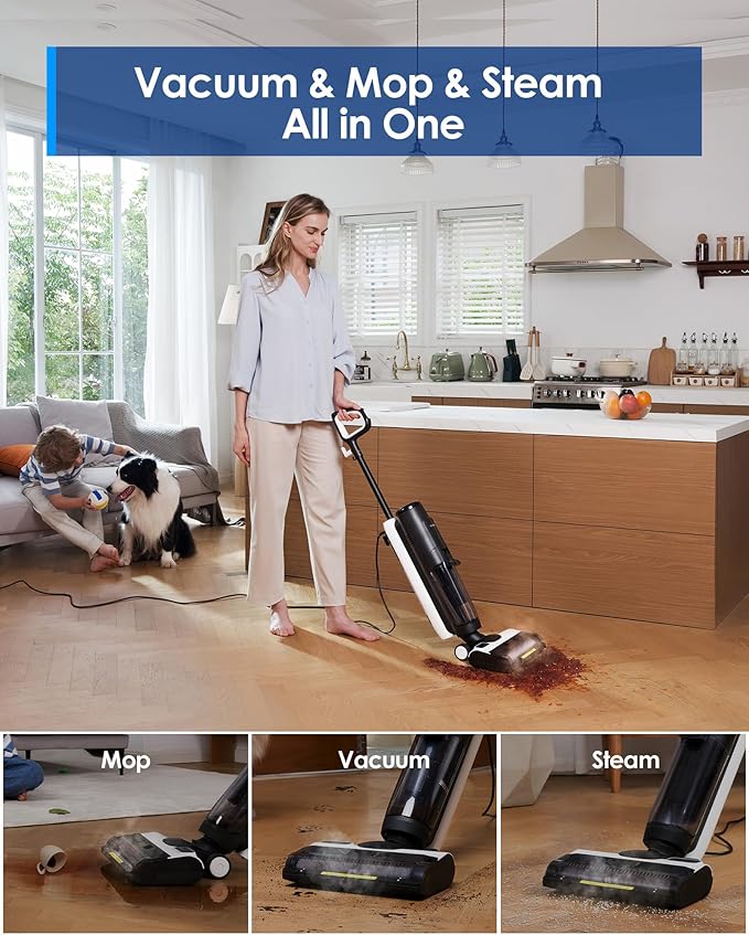 Tineco iFLOOR 5 Steam Wet Dry Vacuum All-in-one, Steam Mop Hardwood Floor Cleaner Great for Sticky Messes, 248??High-Temp Steam, Self-Cleaning with steam