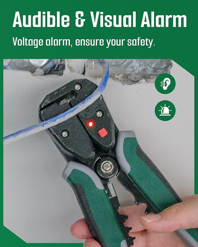 TESMEN TWS-322 Self Adjusting Wire Stripper with Non-Contact Voltage Detection, 4-in-1 Automatic Wire Stripper Tool, Universal Cutters and Crimping Tool, for 10-24 AWG Electrical Cable