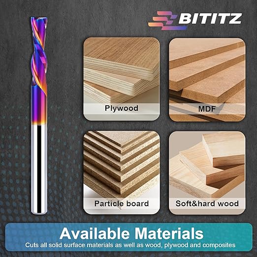Downcut Spiral Router Bit 1/4 Inch Cutting Diameter 1 Inch Cutting Length and 3 Inch Overall Length, CNC Router Bits End Mill for Wood Cutting, Slot Mortise, Engraving