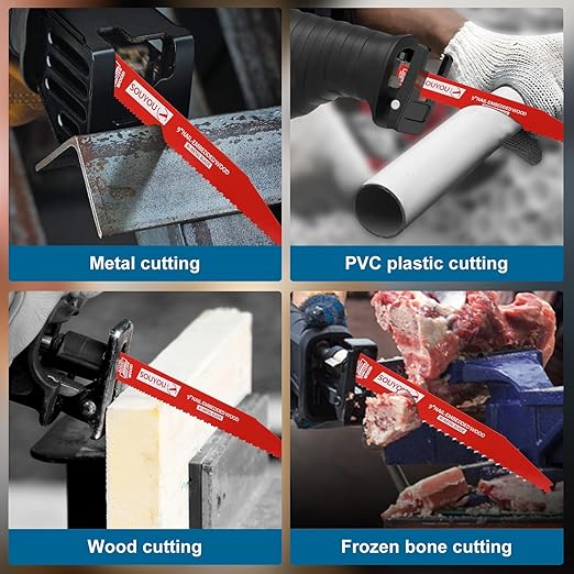 50 Pack 9 Inch 6/12 Tpi Reciprocating Saw Blades Bi-Metal Steel Demon with Perma-Shield Coating Stud and Reciprocating Saw Blades for Cutting Embedded Wood Metals PVC Pallets etc.