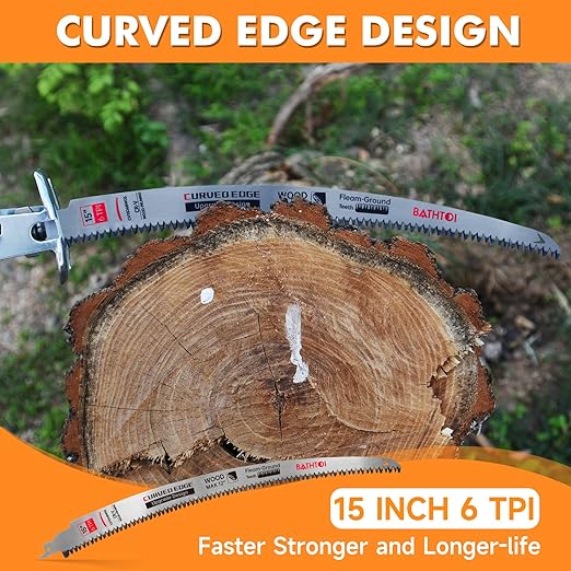 5 Pack 15 Inch 6 Tpi Japanese Teeth Reciprocating Saw Blades for Wood Cutting and Tree Trimming, Cr-V Sawzall Blades with Curved Edge and Fleam-Ground Teeth for Longer Life and Faster Cutting Speed