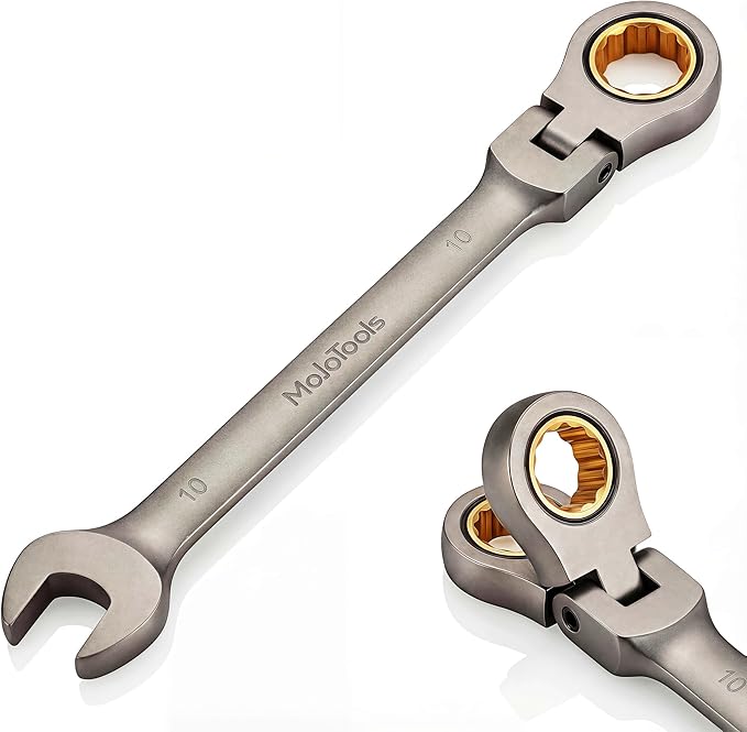 10mm Flex-Head Ratcheting Combination Wrench, 72-Tooth, Chrome Vanadium Steel, Professional Automotive & Mechanic Tools, High-Torque, Ergonomic Hand Tools, SAE, 12-Point Box-End