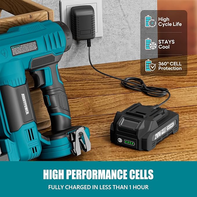 ALLOYPOWER 2 in 1 Cordless Brad Nailer/Electric Stapler with 2.0Ah Battery and Charger,1000pcs Nails and 500pcs Staples Included for Home Improvement & Woodworking