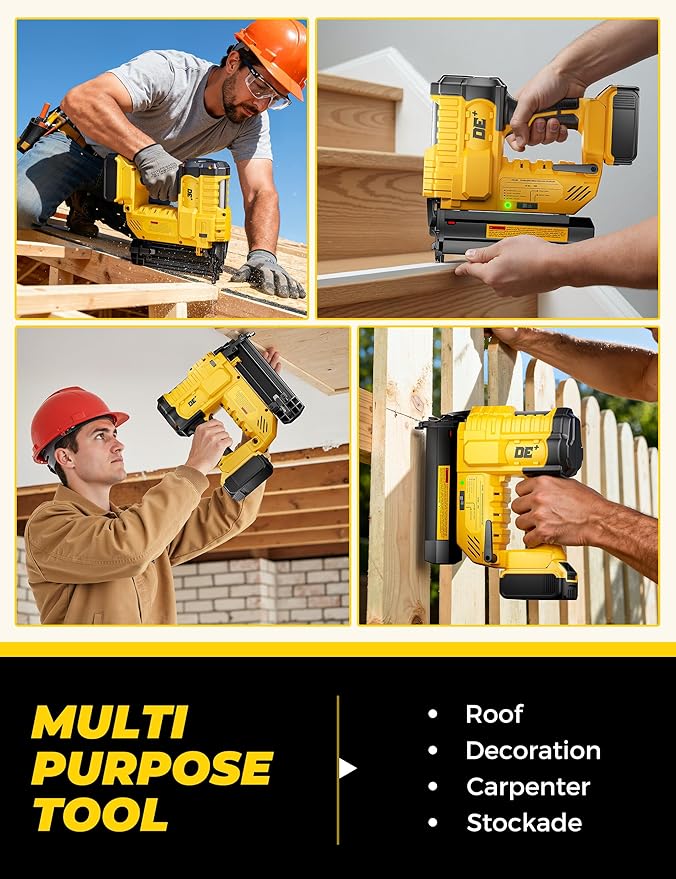 DeForce 18GA Cordless Brad Nailer, 2" Nail Gun for Dewalt 20V Max Battery, 2 IN 1 Electric Stapler, 2026 Upgraded Tool-Free Jam Release, 2 Firing Modes, Adjustable Depth, 1000pcs Nails(No Battery)