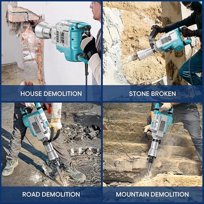 ENEACRO Demolition Jack Hammer 14.5Amp SDS-Hex Concrete Breaker, 65 Joules Heavy Duty Chipping Hammer Cement/Pavement/Floor Breaker, with 2pcs of chisels and Carry box with Rollers