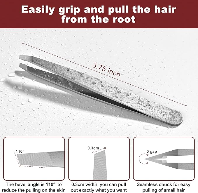 Tweezers for Women Facial Hair, Precision Slant Eyebrow Tweezers, Sharp Plucker for Remove Hair and Blackhead, With Travel Case (Silver)