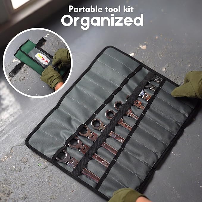 Heavy Duty Roll Up Tool Bag, 5 Zippered Pockets Color Coded (1 Wrench Roll) Tool Wrap Roll Bag, Portable Pouches Carrying Tool Bag for Mechanics