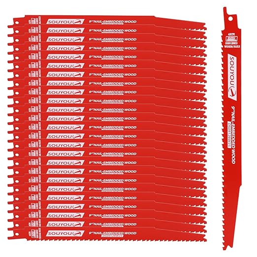 25 Pack 9 Inch 4/6 Tpi Reciprocating Saw Blades Bi-Metal Steel Demon with Perma-Shield Coating Stud and Reciprocating Saw Blades for Cutting Embedded Wood Metals PVC Pallets etc.