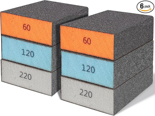 BOSHCRFAT 6 Pack Sanding Sponge, Washable and Reusable Sanding Block for Wood Drywall Metal Glasses Coarse/Medium/Fine/Superfine in 60/120/220 Grit Sandpaper Block