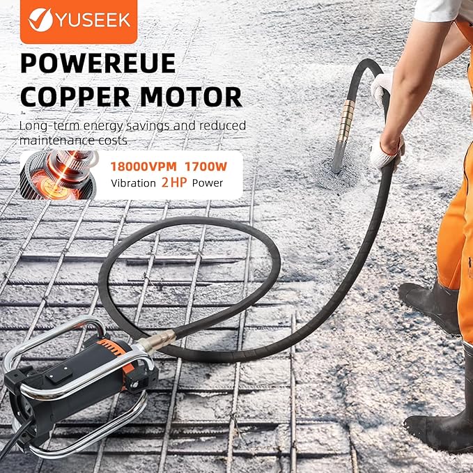 18FT Electric Vibrator Concrete Handheld,2HP 1700W 18000RPM Powerful Copper Motor Construction Insertion Cement Vibrator Remove Air Bubble,Mix Concrete with Flexible Shaft Long working area