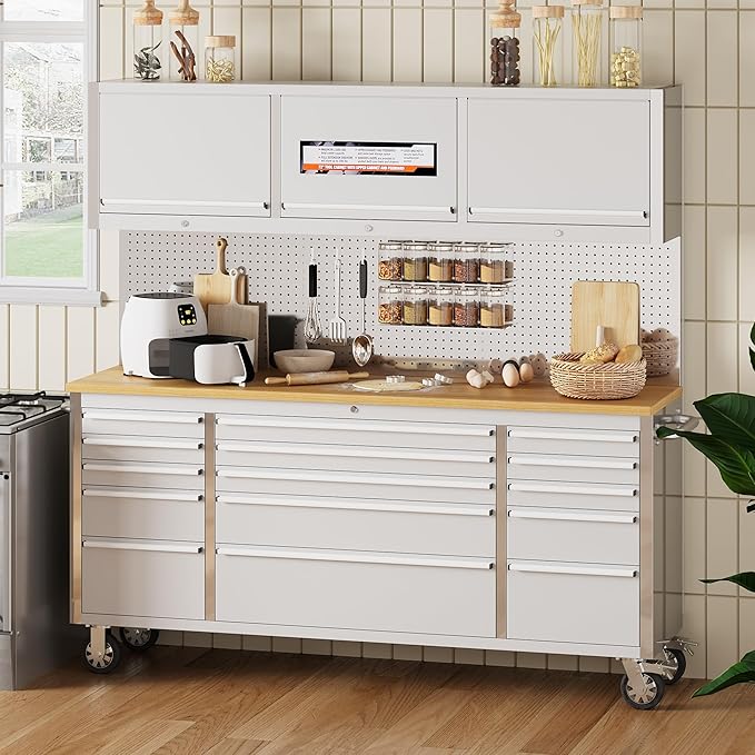 72 inch Tool Chest, Tool Box Mobile 15 Drawers, Storage Rolling Cabinet with Wheels, Lock Key Locking System Drawer Liners for Garage, Warehouse, Repair Shop