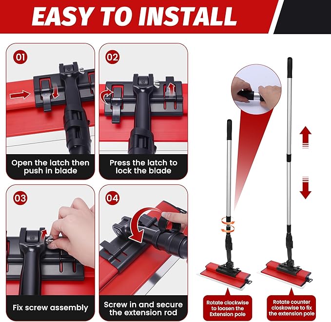 Drywall Skimming Blade Set, 10"+24"+32" Skimming Blade+ 33"-77" Extension Handle Pole with Portable Case, Stainless Steel Drywall Smoothing Spatula for Large Working Area Sheetrock/Wall-Board
