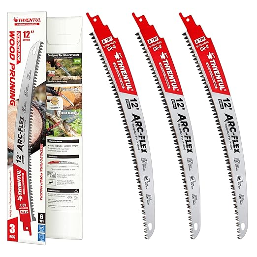 12" Arc Reciprocating Saw Blades,6TPI Japanese Hardened Teeth Wood Pruning Saw Blades for Tree Trimming, Wood Cutting,3 Pack