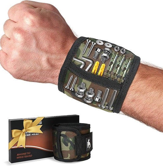 HiRui Magnetic Wristband for Tools ??Ultra-Strong 15 Neodymium Magnets Hold Screws, Nails & Bits, Dual Pockets ??Hands?멑ree for DIY, Home Repairs, Auto ??Gift?멢eady for Dad, Husband, Grandpa (CAMO)