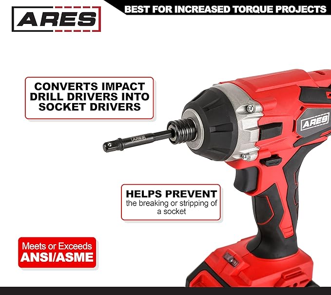 ARES 70384-10-Piece 1/4-Inch Drive 3-Inch Impact Grade Socket Adapter Set - Turns Impact Drill Driver into High Speed Socket Driver