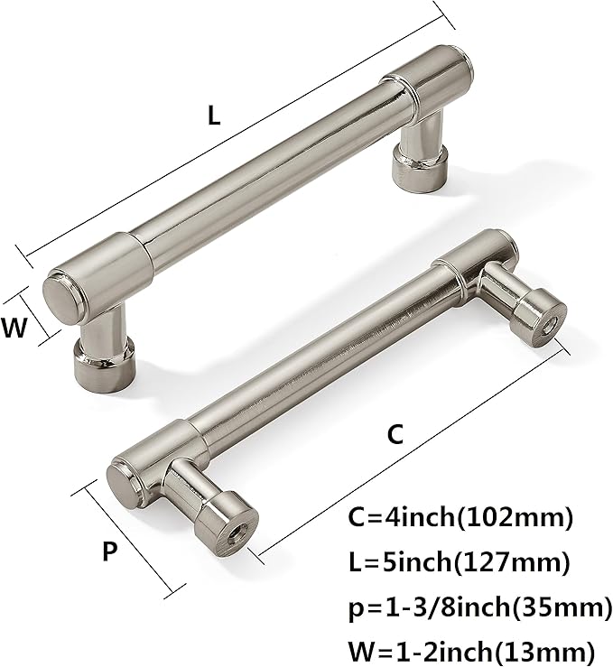 khtumeware Brushed Satin Nickel Cabinet Pulls - Center to Center 4" (Approx. 102MM) - Pack of 10 - Kitchen Handles for Cabinets Cupboard Handles Drawer Pulls