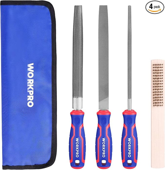 WORKPRO Metal File Set 3PCS 8 Inch High Carbon Steel Flat, Round & Half-Round Files for Metal, Wood & Plastic, Durable Hand Tools for Shaping, Smoothing & Finishing