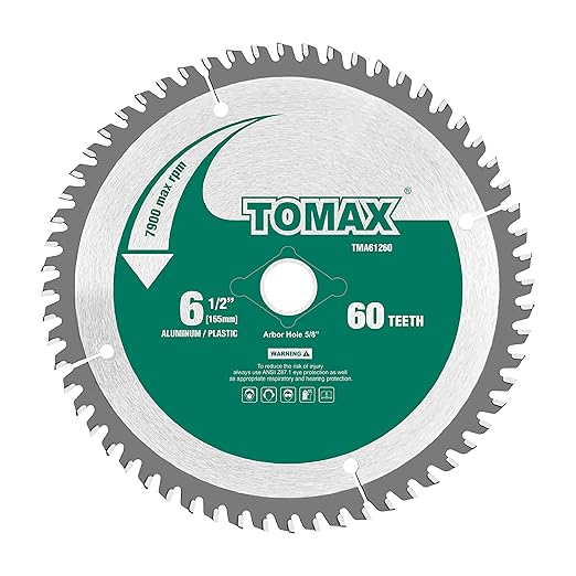 TOMAX 6-1/2-Inch 60 Tooth TCG Thin Aluminum and Non-Ferrous Metal Saw Blade with 5/8-Inch DMK Arbor