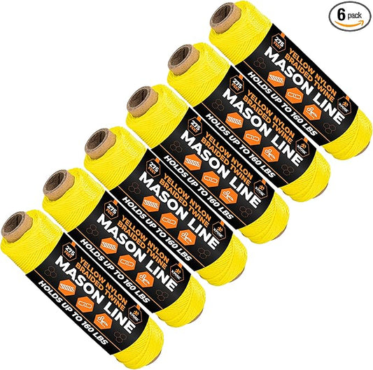Xpose Safety Yellow Mason Line String ??#18 Braided Nylon Twine ??275 Ft Durable Construction Line for Masonry Tools, String Level, Landscaping, and Gardening Pack of 6