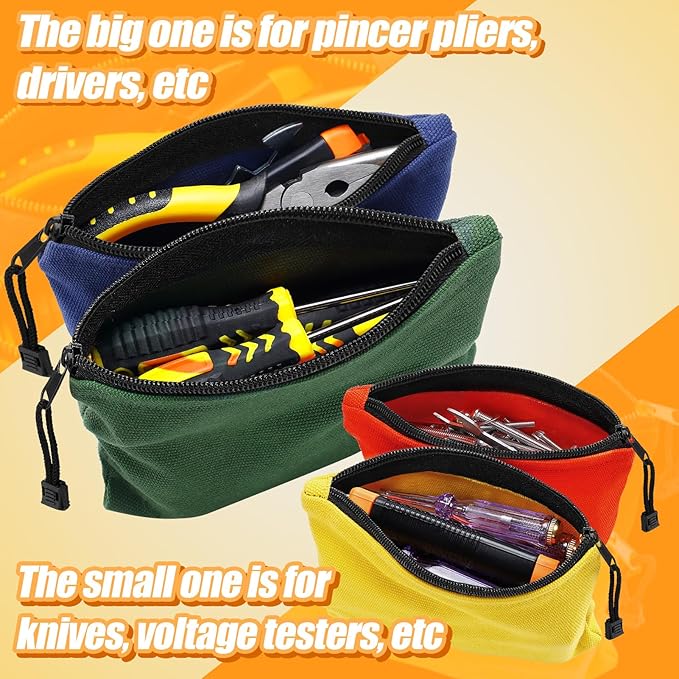 ANPHSIN 6 Pack Canvas Tool Bags Pouches - 11.2''x 7'' and 7''x4.7'' Heavy Duty Zipper Pouch Set, Multipurpose Small Tools Storage Organizer with Dependable Zipper