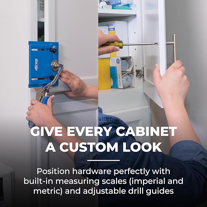 Kreg Cabinet Hardware Jig - Portable Straight Hole Drilling - Precision Drilling Without a Press - Moveable Edge Guide for Accurate Positioning - for Knobs & Small Pulls - KHI-Pull