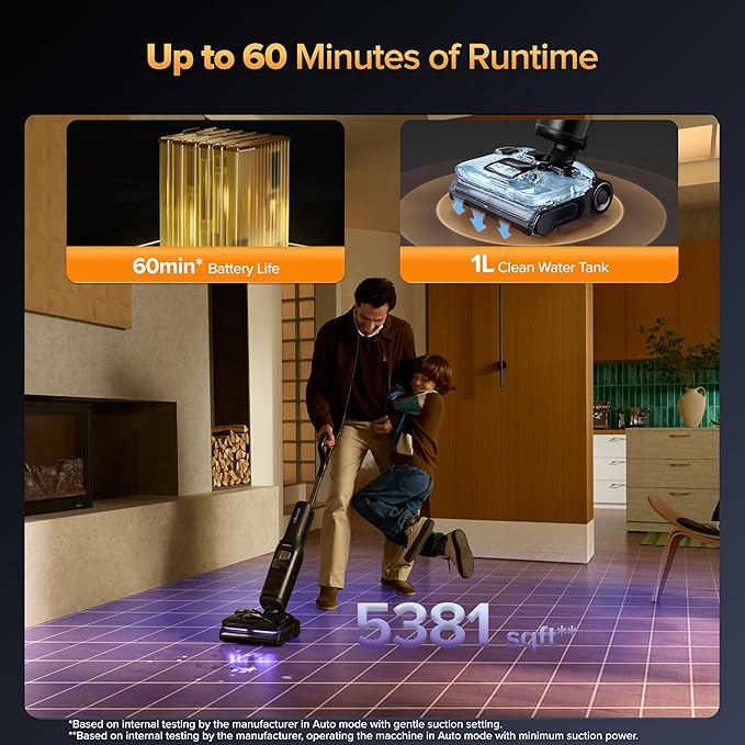 roborock F25 Ultra Steam Wet Dry Vacuum Cleaner, 356째F Steam Mop & 187째F Hot Water Cordless Vacuum Mop All in One, Floor Washer with Blue Light, 194째F Self-Cleaning, 180째 Lay-Flat, AI Assitant Wheels