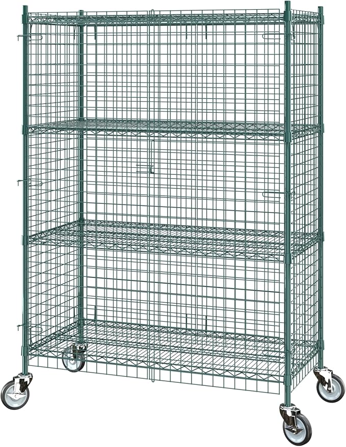 Commercial Grade NSF Listed Metal Wire Mesh Storage Green Epoxy Mobile Security Cage Kit, 24" x 48" x 70", Perfect for Warehouse, Walk-in Refrigerator, Freezer, Grocery Store, Restaurant, Dishroom