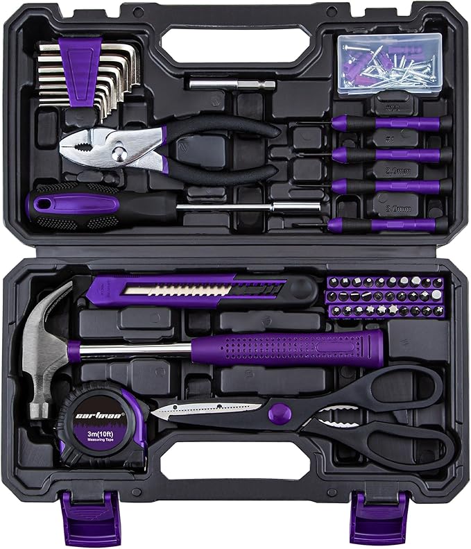 CARTMAN 126-Piece Home Tool Set Kit, Basic Household Hand Tools with Storage Case Purple